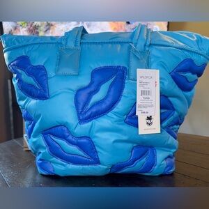 Wildfox Turquoise Quilted Tote with Royal Blue Lip Appliqués